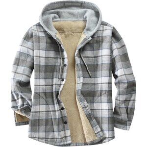 ⭐ Men's Plaid Flannel Shirt Jacket | Sherpa Lined, Hooded, Warm Button-Down